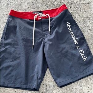Abercrombie & Fitch Swim Shorts - Red Waistband, Blue Body